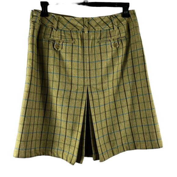 Ann Taylor LOFT Wool Blend Lined Windowpane Plaid Box Pleat Skirt Y2K Size 12 - Picture 2 of 15